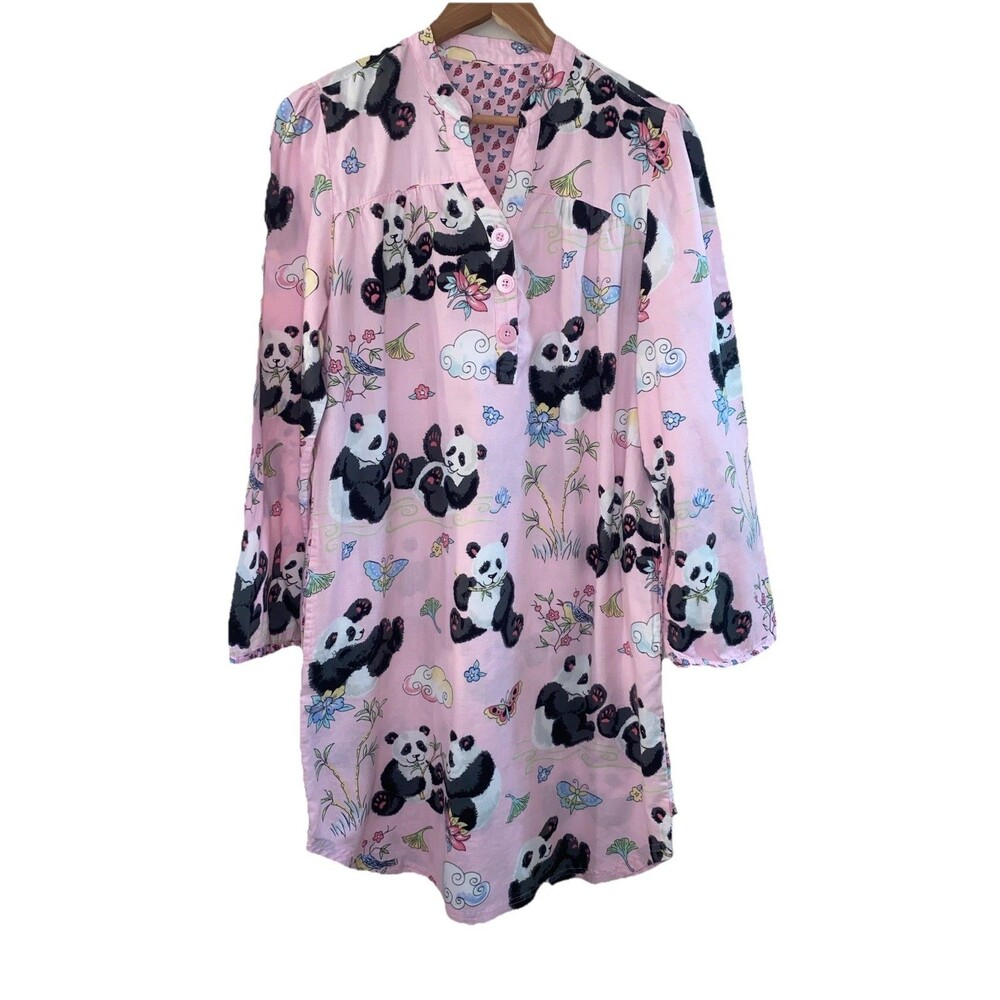Nick & Nora Panda Cotton Nightgown Dress Pockets Whimsygoth Y2K Cottagecore L - Picture 3 of 13